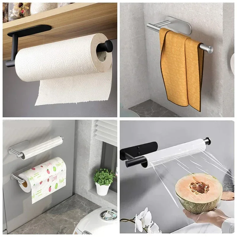 Home Bathroom Paper Towel Holder - Portarotolo Adesivo Nero per Carta Igienica,
