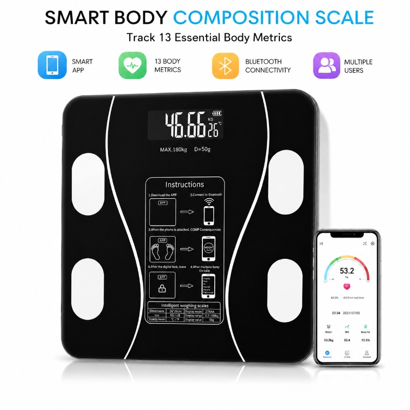 Home Bathroom Scales - Bilancia Intelligente Bluetooth per Grasso Corporeo,